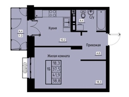 Продается 1-комнатная квартира ЖК Зеленые кварталы, 3 оч, корпус 2, 38.8 м², 6052800 рублей