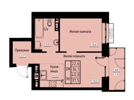 Продается 2-комнатная квартира ЖК Зеленые кварталы, 3 оч, корпус 2, 37.5 м², 6037500 рублей