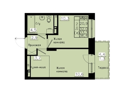 Продается 2-комнатная квартира ЖК Зеленые кварталы, 4 очередь, 33.3 м², 6327000 рублей