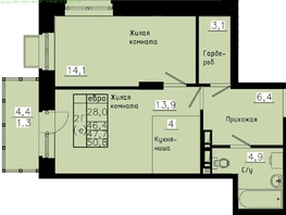 Продается 2-комнатная квартира ЖК Зеленые кварталы, 4 очередь, 47.7 м², 6916500 рублей