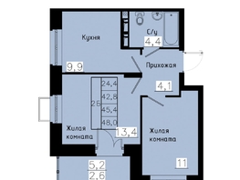 Продается 2-комнатная квартира ЖК Зеленые кварталы, 4 очередь, 45.4 м², 6673800 рублей