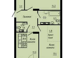 Продается 3-комнатная квартира ЖК Зеленые кварталы, 4 очередь, 64.8  м&sup2;, 8942400 рублей