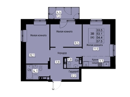 Продается 3-комнатная квартира ЖК Зеленые кварталы, 3 оч, корпус 4, 54.4  м&sup2;, 8486400 рублей