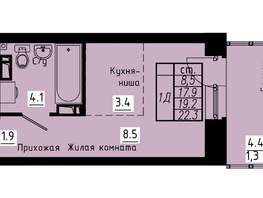 Продается 1-комнатная квартира ЖК Зеленые кварталы, 3 оч, корпус 4, 19.2  м&sup2;, 3110400 рублей