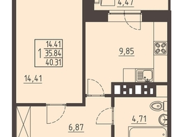 Продается 1-комнатная квартира ЖК Очаг, блок-секция 7, 40.31  м², 6550000 рублей