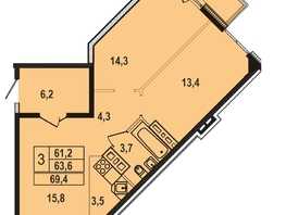 Продается 3-комнатная квартира ЖК Первый Ленинский квартал, дом 4, 69.4  м², 7009400 рублей