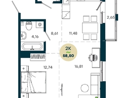Продается 2-комнатная квартира ЖК ЖиВой комплекс на Кузьмихе, 58.5  м&sup2;, 8700000 рублей