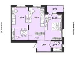 Продается 3-комнатная квартира ЖК Источник, дом 3, 69.52  м&sup2;, 9542051 рублей