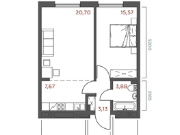 Продается 1-комнатная квартира ЖК Салют, 50.95  м&sup2;, 9874110 рублей