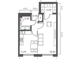 Продается 1-комнатная квартира ЖК Салют, 43.31  м&sup2;, 8618690 рублей