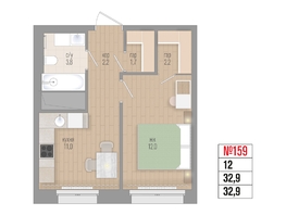 Продается 1-комнатная квартира ЖК Квартал Стрижи, 3 очередь, дом 1, 32.9  м&sup2;, 8700000 рублей