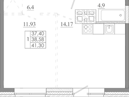 Продается 1-комнатная квартира ЖК Мега, дом 8, 41.3  м&sup2;, 4956000 рублей