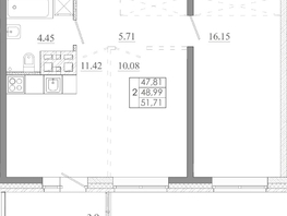 Продается 2-комнатная квартира ЖК Мега, дом 8, 51.71  м&sup2;, 5688100 рублей