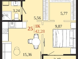 Продается 1-комнатная квартира ЖК 1661, 42.28  м&sup2;, 9026780 рублей