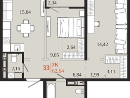 Продается 2-комнатная квартира ЖК 1661, 62.64  м&sup2;, 12621960 рублей