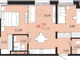 Продается 2-комнатная квартира ЖК 1661, 51.58  м&sup2;, 10496530 рублей