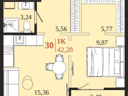 Продается 1-комнатная квартира ЖК 1661, 42.28  м&sup2;, 9026780 рублей