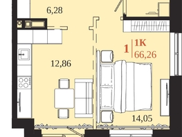 Продается 1-комнатная квартира ЖК 1661, 66.26  м&sup2;, 12883500 рублей