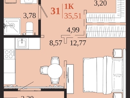 Продается 1-комнатная квартира ЖК 1661, 35.51  м&sup2;, 7829955 рублей
