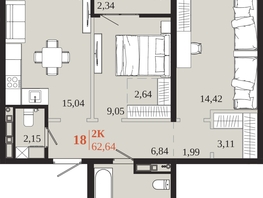 Продается 2-комнатная квартира ЖК 1661, 62.64  м&sup2;, 12308760 рублей