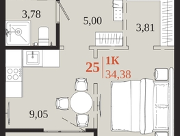 Продается 1-комнатная квартира ЖК 1661, 34.38  м&sup2;, 7580790 рублей
