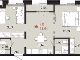 Продается 2-комнатная квартира ЖК 1661, 51.64  м&sup2;, 10921860 рублей