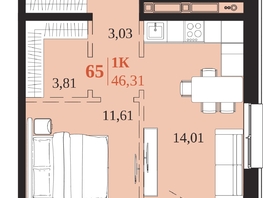 Продается 1-комнатная квартира ЖК 1661, 46.31  м&sup2;, 10002960 рублей