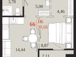 Продается 1-комнатная квартира ЖК 1661, 38.66  м&sup2;, 8717830 рублей