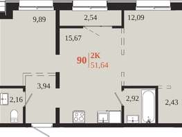 Продается 2-комнатная квартира ЖК 1661, 51.64  м&sup2;, 11102600 рублей