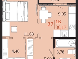Продается 1-комнатная квартира ЖК 1661, 36.17  м&sup2;, 7487190 рублей