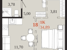Продается 1-комнатная квартира ЖК 1661, 34.89  м&sup2;, 7396680 рублей