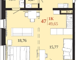 Продается 1-комнатная квартира ЖК 1661, 49.65  м&sup2;, 11022300 рублей