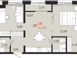 Продается 2-комнатная квартира ЖК 1661, 51.64  м&sup2;, 10276360 рублей