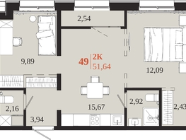 Продается 2-комнатная квартира ЖК 1661, 51.64  м&sup2;, 10586200 рублей