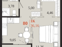 Продается 1-комнатная квартира ЖК 1661, 36.16  м&sup2;, 8244480 рублей