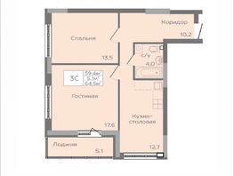Продается 3-комнатная квартира ПАРКОВЫЙ, дом 1, 64.6 м², 4166700 рублей