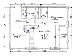 Продается 3-комнатная квартира ЖК 7 высот, дом 6а, 55.78  м², 7530300 рублей