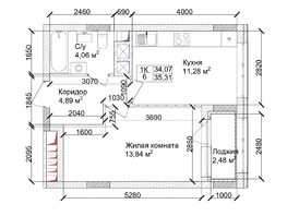 Продается 1-комнатная квартира ЖК 7 высот, дом 9, 36.07  м², 3895560 рублей