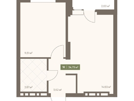 Продается 1-комнатная квартира ЖК НОВА на Московском, 34.79  м&sup2;, 6985832 рублей