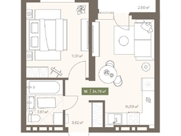 Продается 1-комнатная квартира ЖК НОВА на Московском, 34.79  м&sup2;, 7020622 рублей