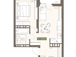 Продается 1-комнатная квартира ЖК НОВА на Московском, 38.8  м&sup2;, 7500040 рублей