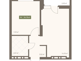 Продается 1-комнатная квартира ЖК НОВА на Московском, 34.79  м&sup2;, 7511161 рублей
