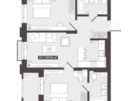 Продается 3-комнатная квартира  Жилой квартал «Моне», 68.92  м², 9683260 рублей