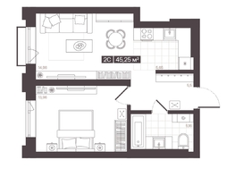 Продается 2-комнатная квартира  Жилой квартал «Моне», 45.25  м², 7472359 рублей