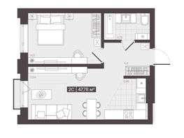 Продается 2-комнатная квартира  Жилой квартал «Моне», 47.78  м², 8146490 рублей