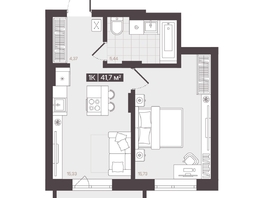Продается 1-комнатная квартира  Жилой квартал «Моне», 41.7  м², 6922970 рублей