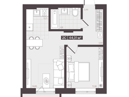 Продается 2-комнатная квартира  Жилой квартал «Моне», 44.31  м&sup2;, 7321330 рублей