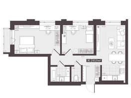 Продается 3-комнатная квартира  Жилой квартал «Моне», 63.9  м², 9430740 рублей