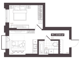 Продается 1-комнатная квартира  Жилой квартал «Моне», 37.08  м&sup2;, 6173820 рублей