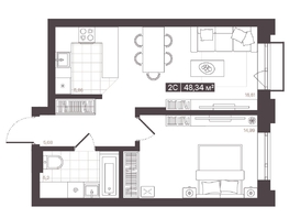Продается 2-комнатная квартира  Жилой квартал «Моне», 48.34  м², 7874586 рублей